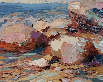 Seashore painting Original landscape oil 6x6 Seascape painting Original beach artwork Gift for lovers of the sea TatianKoArt