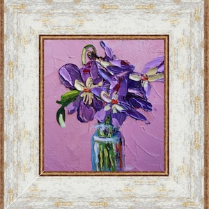 Arte de flores silvestres de prado violeta Pintura de flores 4x4 Pintura empastada Pequeña pintura al óleo Flores silvestres y pastos de verano de TatianKoArt