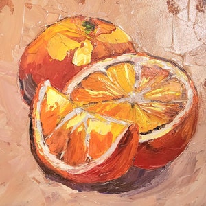 Orange painting Original Art Oil still life Painting Citrus Fruit artwork 6x6 Small Oil Painting kitchen Wall Decor orange slice TatianKoArt