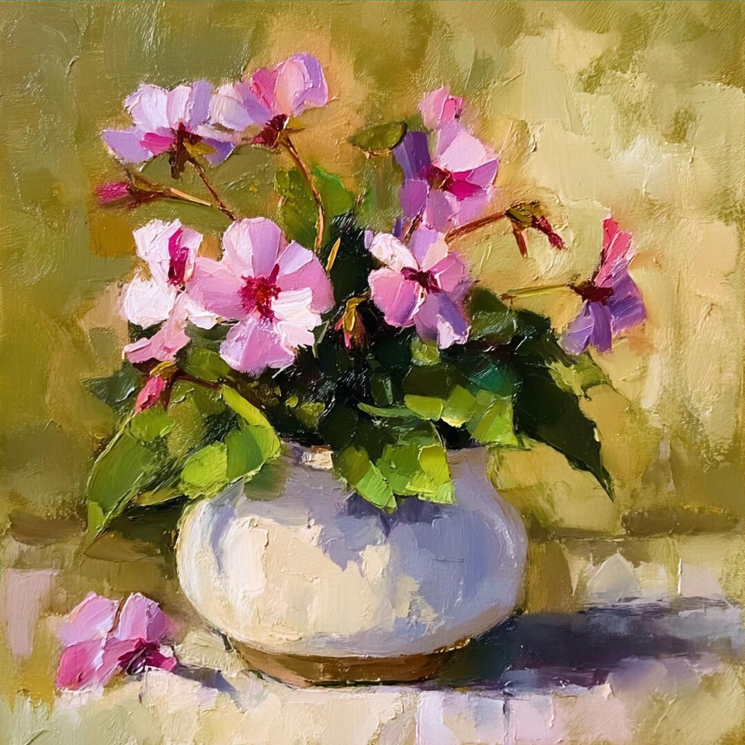 Pink Flower Oil Painting, Impasto Floral Still Life, Original Art ...