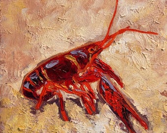 Crayfish Oil Painting: Red Crawfish Still Life, Kitchen Wall Art