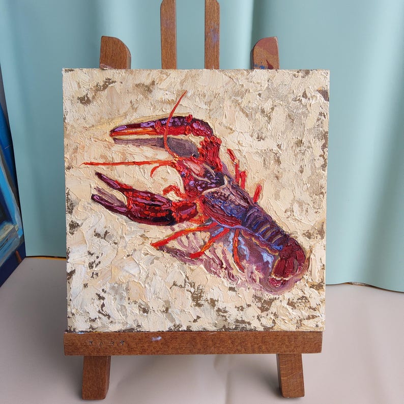Crawfish Oil Painting: Small Still Life Seafood Art, Kitchen Decor by TatianKoArt image 12