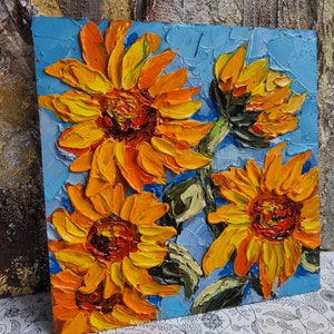 Sunflower Oil Painting Original Art 8x8 Impasto Art Home Decor ...