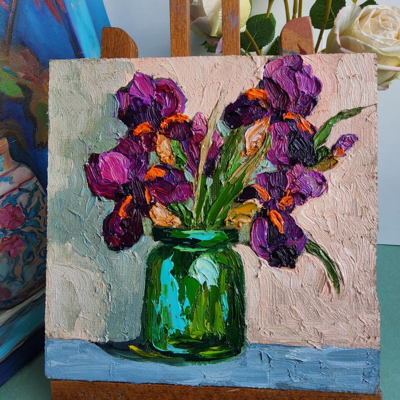 Purple Irises Oil Painting: Floral Still Life Impressionism - Etsy ...