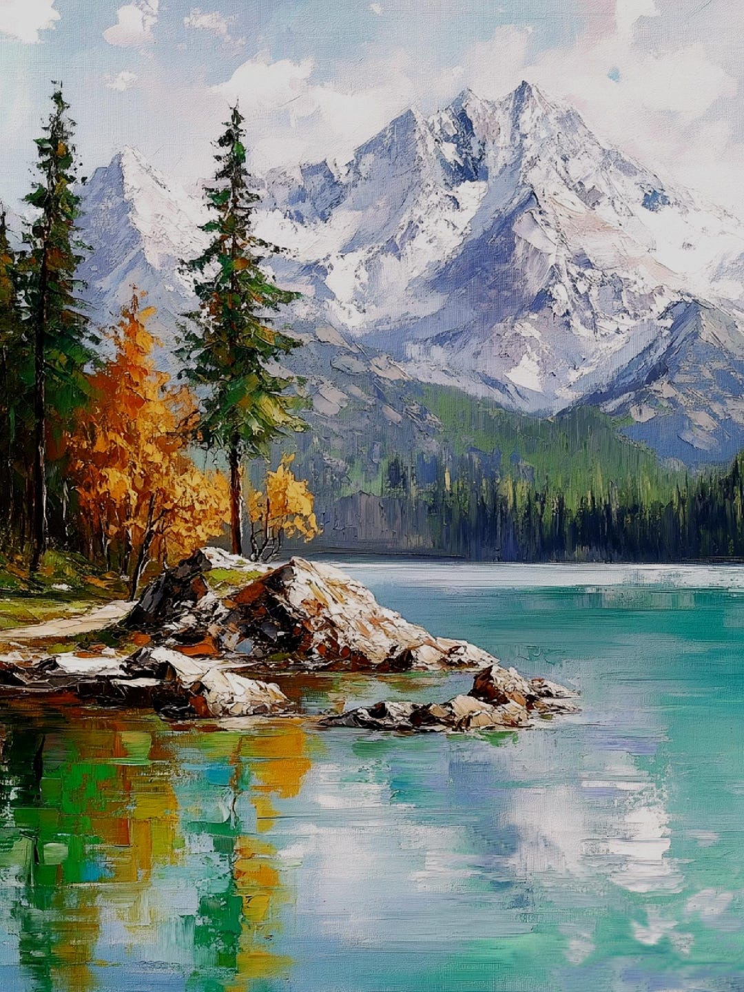 Mountain Lake Painting Original Textured Oil Painting Landscape Wall ...