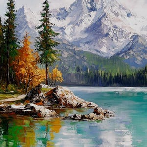Mountain Lake Painting Original textured oil painting Landscape wall art Tree painting Nature Art 8x10 in forest artwork TatianKoArt
