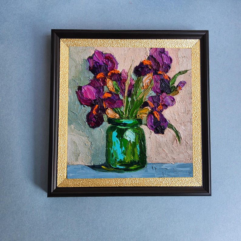 Purple Irises Oil Painting: Floral Still Life Impressionism - Etsy ...