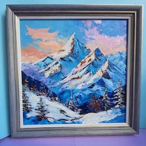 Rocky Mountains Original Art Colorado Landscape Estes Park textured oil painting Colorado Art 8x8 Snowy mountains artwork by TatianKoArt