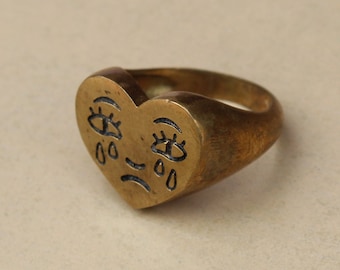 Crying Face in Heart ring, Sad Face Signet ring, Crying Face Ring, adjustable Ring,Silver ring women