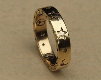 Crescent Half Moon and Star band Ring, Celestial rings, Stars ring, Universe rings, Moon star Eternity , gifts for mother,silver moon Ring,