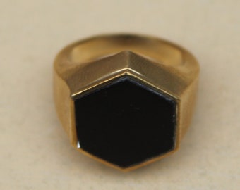 Hexagon Black Obsidian Ring, Mens Ring, Black Signet ring, Black ring,Pinky ring, men onyx ring, thanksgiving Gift ring