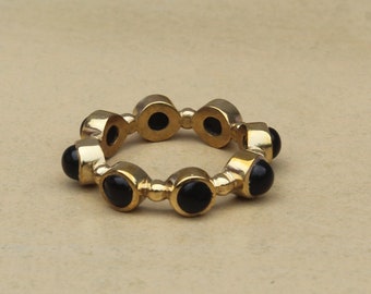 Eternity Black Obsidian Ring Women ring, Brass ring, Multi Stone Ring, Tiny Ring, Birthstone Wedding Band, thumb Ring