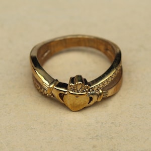 Bague Claddagh en or, bague pour femme, bague irlandaise celtique, Love RING. Bague traditionnelle irlandaise de l&#39;amitié, bague de fiançailles avec couronne de promesse,