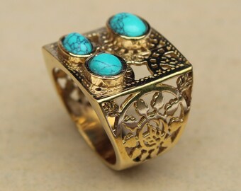 Men's Modern Turquoise Band Ring, Silver Ring, Blue Turquoise Jewelry Sleek Inlay Turquoise Band, Stackable Minimalist Flat Stone