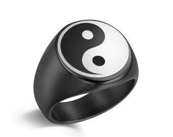 Black Yin Yang Signet ring, Chinese Ying Yang signet Rings, Balance Yoga Ring, yin yang Signet Rings , Statement Ring
