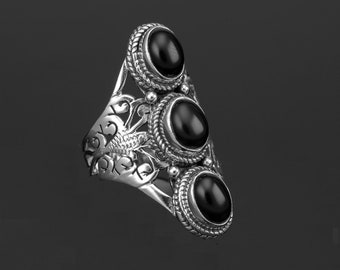 Black Obsidian ring for woman, Birthday Gift Idea, Multi Black gemstone ring-Promise ring, eternity Rings, Gifts For Her
