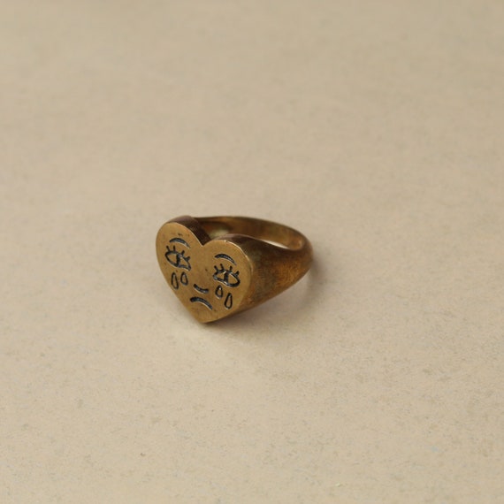 Signet Ring Crying Heart Ring Sterling Silver Crying Face In Heart
