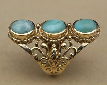 Larimar Ring, Woman Brass ring. filigree ring, 925 Sterling Silver Wrap Around Rings, Vintage Rings, Handmade jewelry, boho ring