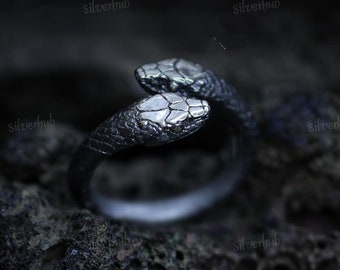 Anillo de serpiente, anillo de serpiente envolvente, joyería de plata con forma de serpiente, anillos para hombres, anillo con forma de animal, anillo boho, anillo minimalista