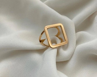 Square Band ring men rings Women Wedding rng Band, Hexagon Ring, Minimal Geometric Ring, Silver Hex Ring