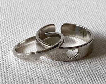 Real Love Heart Joint Couple Rings - Titanium Plated Stainless Steel Wedding & Promise Bands - View #10