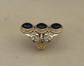 Black Tourmaline ring, Filigree ring, Solid 925 Sterling Silver Ring, Birthday Gifts for him, black gemstone ring