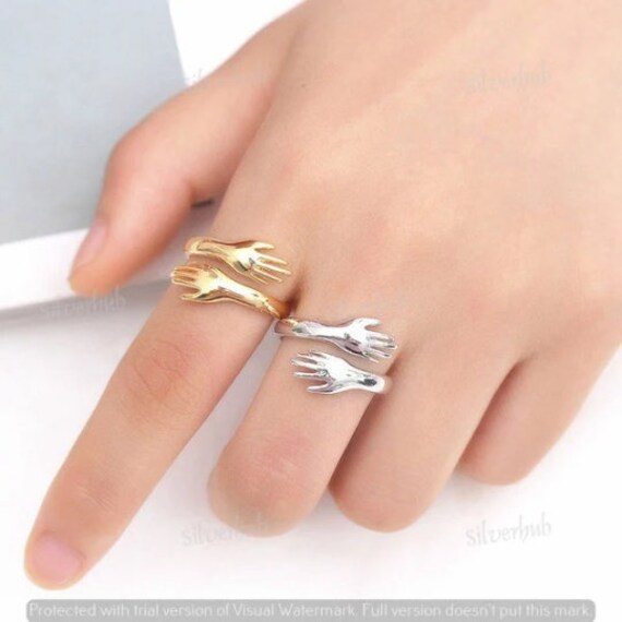 Engraved Hug Ring, Hug Ring, Woman Ring, Hugging Hand Couple rings, love  rings open Gift Jewelry Couple ring- Love Ring