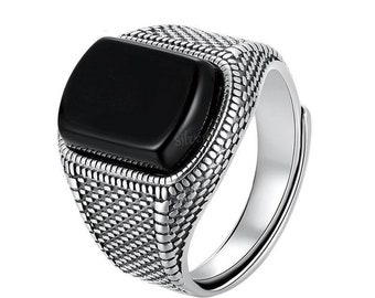 Black Obsidian ring, Silver ring, Vintage ring for Him, Birthday Gift, Obsidian draws Out Mental stress and Tension