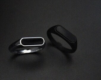 Rectangal Black Obsidian ring, Men ring, Birthday gifts for Him, Vintage ring, sterling silver ring