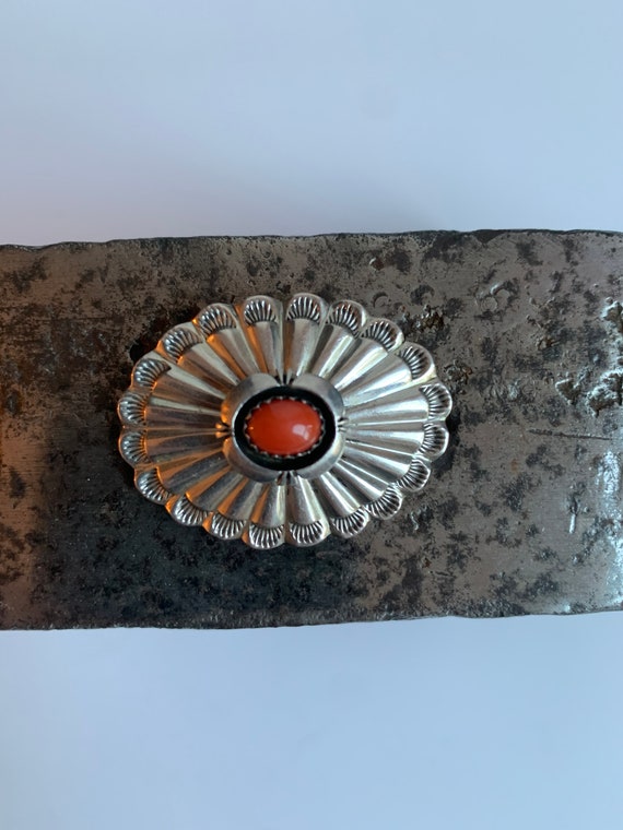 Vintage Silver and Coral Art Brooch Signed E. Kee 