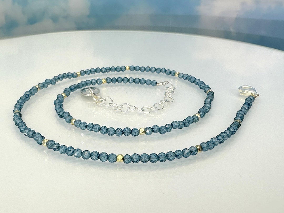 Natürliche Halskette Mit Blauem Topas, Sterlingsilber 925