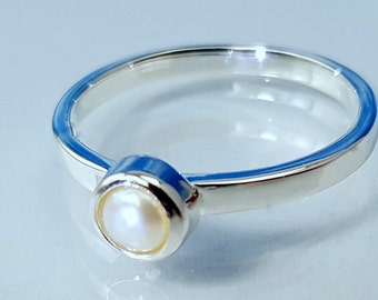 Ring Perle •  Perle •  925 Silber • Stapelring •  Geburtssteinring Juni • Kombi Ring