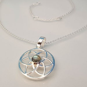 Necklace + pendant Labradorite Mandala silver