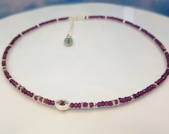 Chain Rubellite Garnet faceted sterling silver
