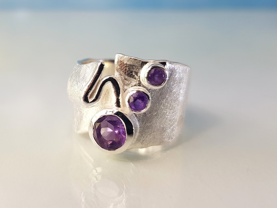 Bague Argent 925 Avec Améthyste Facettée 17 Mm - Taille 52 - Neuf Avec étiquettes