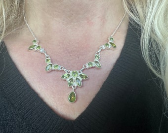 Peridot necklace faceted 925 silver