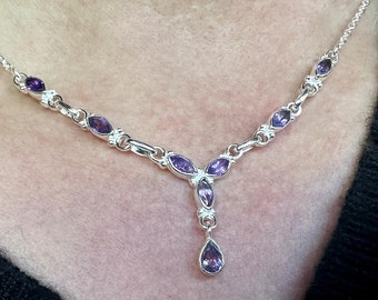 Amethyst necklace faceted sterling silver