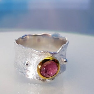 Ring pink tourmaline sterling silver gold plated
