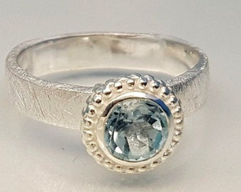 Ring blue topaz faceted sterling silver