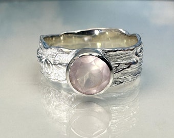 Ring rose quartz faceted sterling silver