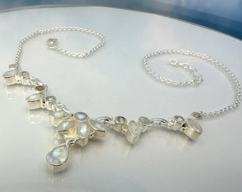 Necklace real moonstone faceted 925 silver