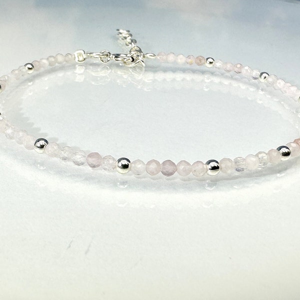 Bracelet rose quartz faceted silver