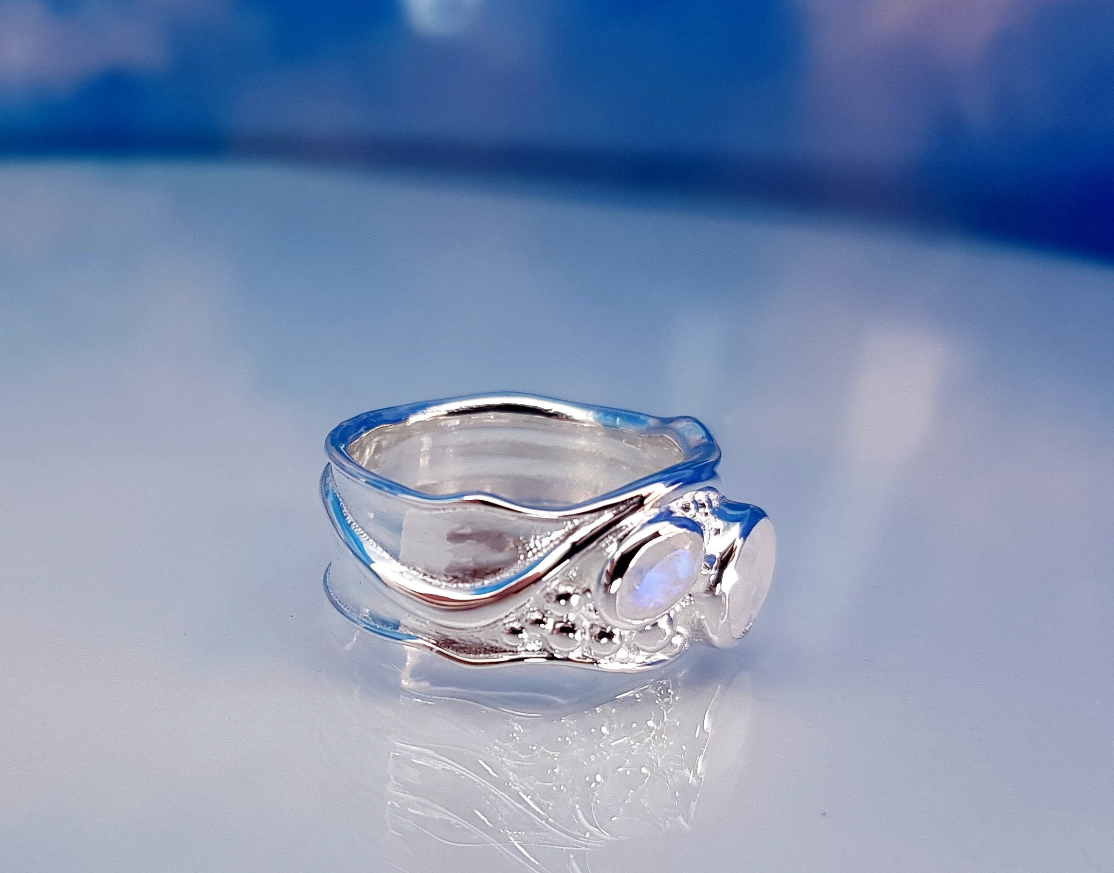 Bague En Argent 925 Et Pierre De Lune Carrée - Marque Délicatement Doux - Taille 61 - Neuf Avec étiquettes