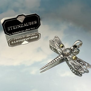 Dragonfly pendant 925 silver on rubber chain