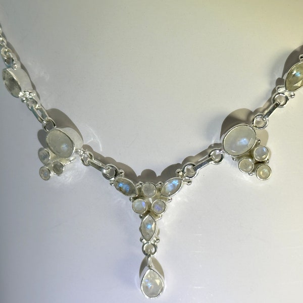 Moonstone faceted chain necklace 925 silver