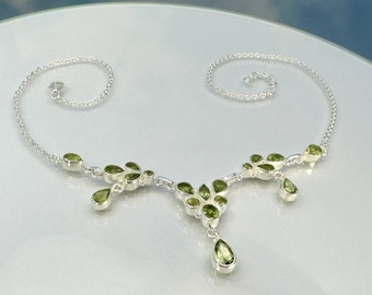 Chain Peridot necklace faceted 925 silver