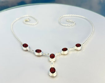 Chain garnet necklace faceted 925 silver