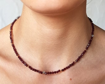 Garnet necklace faceted sterling silver