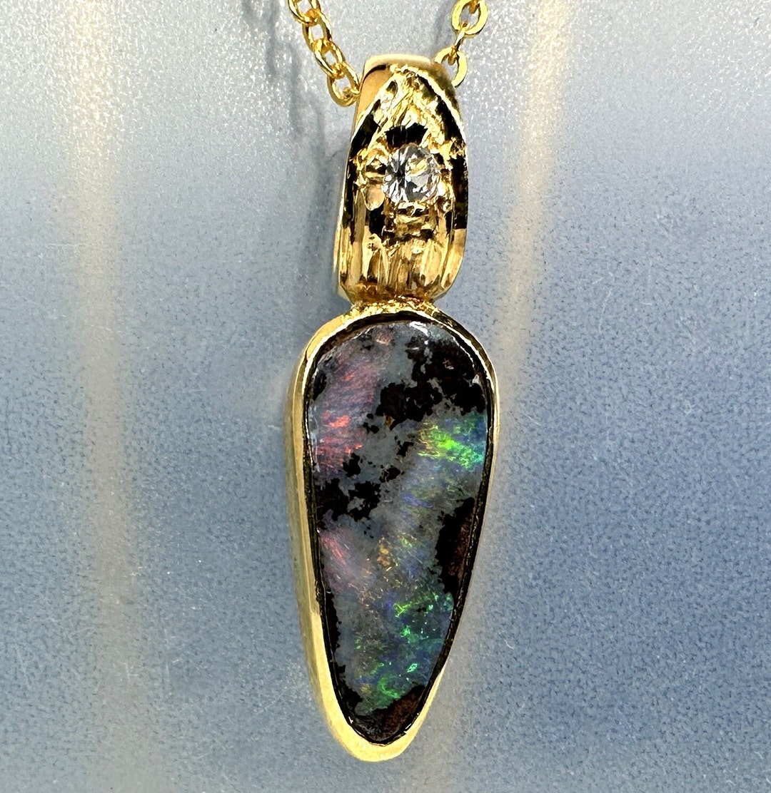 Pendentif Opale Boulder O&co – 38,50 Cts, Cabochon, Cadeau Noël, Neuf Sans Emballage