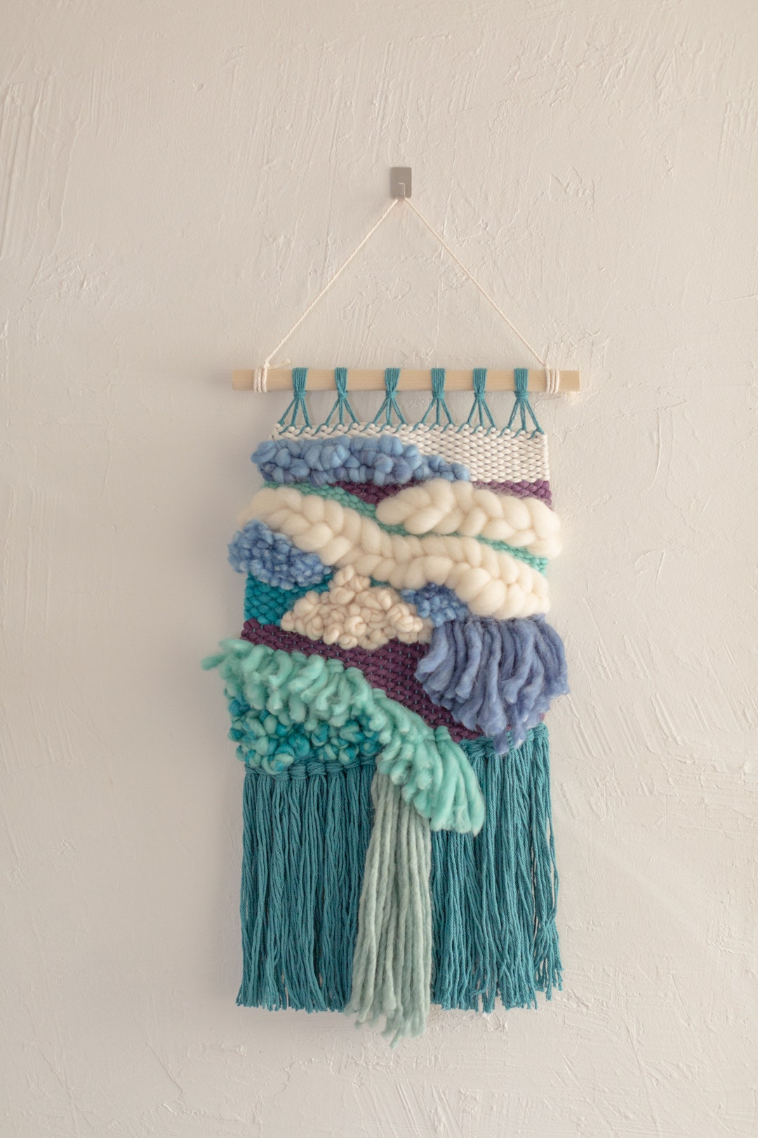 Classic Woven Wall Hanging Pastel Color Woven Tapestry Beachwood